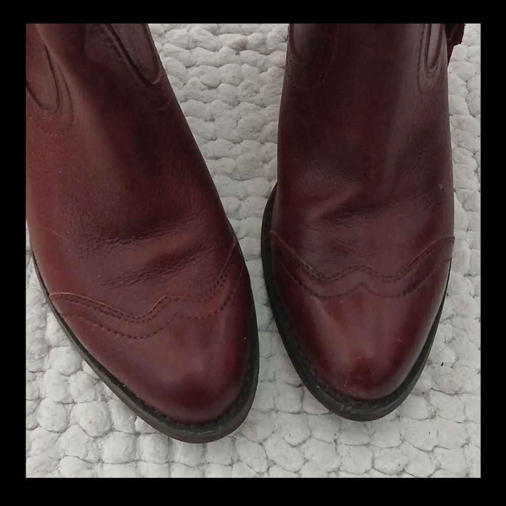 Cognac Brown Leather Fringed Mid Calf Cowboy / Line Dancing Boot Sz 7.5 - Picture 3 of 9